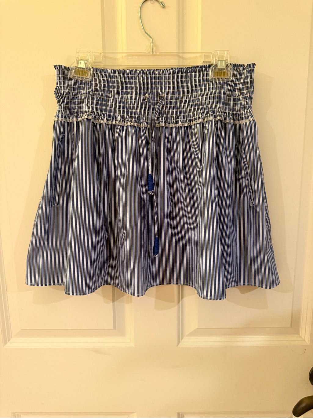 Sundays Blue And White Striped Smocked Waist Skirt